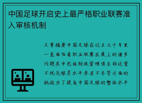中国足球开启史上最严格职业联赛准入审核机制